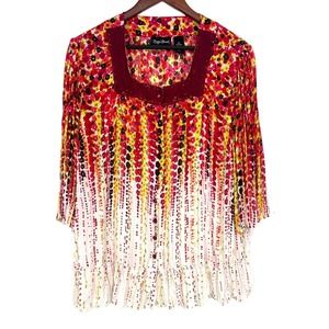 Maggie Barnes Womens Plus Size 0X 14/16 Pleated Red Blouse Shirt Top Summer